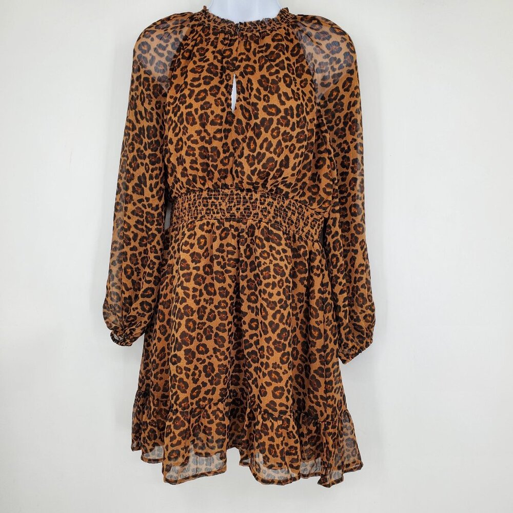 NWT Old Navy Waist-Defined Printed Sheer Balloon Sleeve Smocked Mini Dress Small